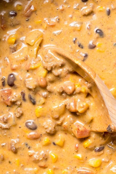 Creamy Beef Taco Soup Crock Pot, Santa Fe Soup Crockpot, Velveeta Taco Soup, Creamy Tacos With Velveeta, Santa Fe Stew, Seven Can Soup Recipes, Sante Fe Chicken Soup, Frito Soup, Santa Fe Soup Recipe