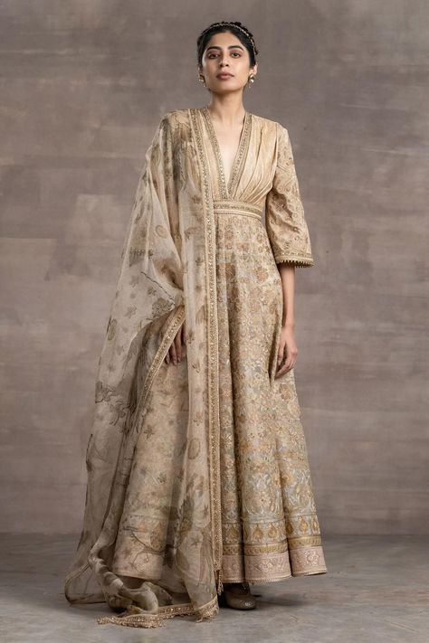 Buy Tarun Tahiliani Beige Jersey Floral Embroidered Anarkali Set Online | Aza Fashions Tarun Tahiliani Anarkali, Anarkali Designs, Nikkah Dress, Embroidered Anarkali, Tarun Tahiliani, Anarkali Dress, Fashion App, Churidar, Designer Wear