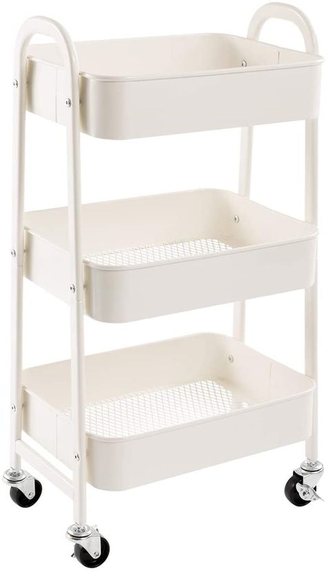 Amazon.com : AGTEK Makeup Cart, Movable Rolling Organizer Cart, White 3 Tier Metal Utility Cart : Office Products Metal Utility Cart, Makeup Cart, Urban Shop, Craft Cart, Organization Cart, Rolling Utility Cart, Utility Shelves, Rolling Storage Cart, Kitchen Trolley