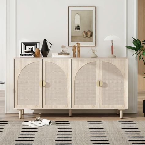 PRICES MAY VARY. [Elegant Rattan Design]：The rattan accents on this cabinet add a touch of elegance to any room. The natural finish options complement a variety of decor styles, it will bring an eye-catching feel to your living room, dining room or office [Flexible Adjustable Shelf]：The 4 doors of this mid-century buffet sideboard open to reveal 3 adjustable gears, allowing you to customize the storage space according to your needs. Keep your belongings organized and easily accessible [Durable a Rattan Sideboard, Accent Storage Cabinet, Modern Storage Cabinet, Pantry Storage Cabinet, Sideboard Storage Cabinet, Living Room Study, Buffet Cabinet, Living Room Cabinets, Door Cabinet