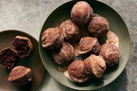 Chocolate Doughnut Muffins Recipe - NYT Cooking Chocolate Doughnut, Doughnut Muffins, Chocolate Doughnuts, Donut Muffins, Chocolate Donut, Easy Bacon, Vegan Banana Bread, Nyt Cooking, Chocolate Donuts