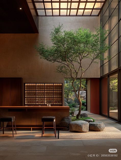 Modern Chinese Home, Tea House Interior, Tea Space, Neo Chinese Style, Chinese Tea House, Neo Chinese, Biophilic Architecture, Cafeteria Design, Zen House