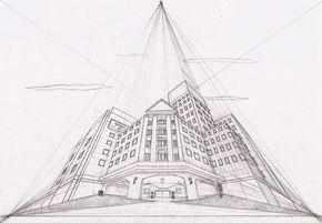 This is a three point perspective piece in worms eye view. Worm's Eye View Drawing, 3 Point Perspective, Three Point Perspective, Images Pop Art, Worms Eye View, Perspective Sketch, Perspective Drawing Architecture, Perspective Drawing Lessons, One Point Perspective