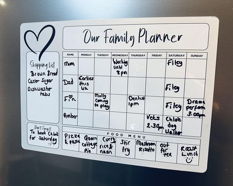 Magnetic Wipe Clean Family Meal & Task Planner with Shopping List and Notes Section - Stay Organized & Simplify Your Life! Family Weekly Planner Board, Family Whiteboard, Diy Calendar Wall, Weekly Family Planner, Family Meal Planner, Task Planner, Framed Calendar, Planner Board, Magnetic Whiteboard