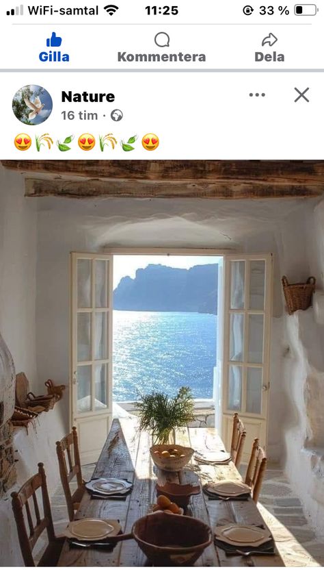 Greek House Interior, Greek Taverna, Greek House, House By The Sea, Table Inspiration, Big Windows, Garden Pool, Dining Sets, Holiday Homes