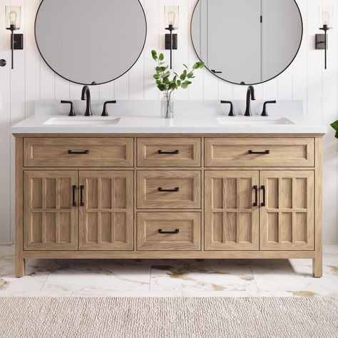 Guest Bathroom Ideas Double Vanity, 70” Bathroom Vanity, 72 In Vanity Bathroom, Fir Bathroom Vanity, Almond Latte Bathroom Vanity, White Sink Vanity, Wood Colored Bathroom Vanity, Natural Wood Vanity Bathroom Farmhouse, Cottage Bathroom Double Vanity