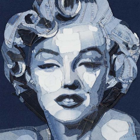 Denim Art by Ian Berry. For those who are inspired by Berry’s obsession with denim, you know what to do with the pair of your old jeans.. Ian Berry, Marilyn Monroe Art, Denim Art, Denim Ideas, Old Jeans, British Artist, Op Art, Art Plastique, Fabric Art