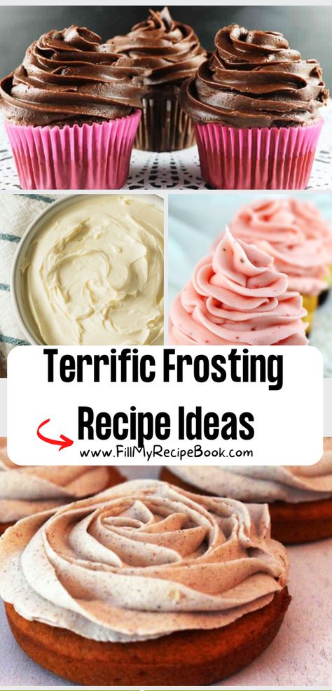 Terrific Frosting Recipe Ideas to create for your desserts of cakes and cupcakes. Easy powdered sugar, cream cheese, butter icing tips. Easy Icing Decorating Ideas, Icing Recipes For Cupcakes, Shelf Stable Frosting, Flavored Frosting Recipes, Homemade Frosting Easy Powdered Sugar, Frostings For Cakes, Fondant Cupcakes Ideas, Frosting Cupcakes Techniques, Simple Frosting Recipe