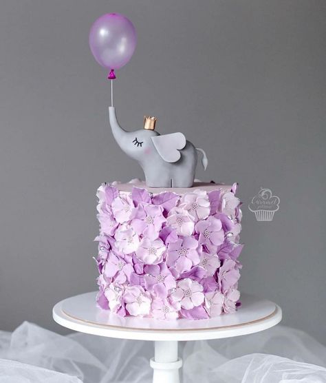 Cute Elephant Cake, Dumbo Cake, Elephant Birthday Cakes, Baby Elephant Cake, Purple Cakes Birthday, Girls Cake, Elephant Cakes, Gateaux Cake, Animal Cakes