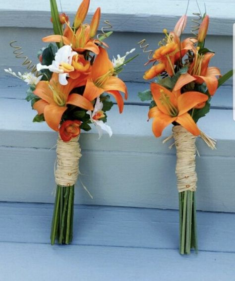 Tropical Bridal Party, Tiger Lily Bouquet, Orange Tiger Lily, Destination Wedding Flowers, Bouquets Bridesmaids, Orange Wedding Flowers, Wedding Flower Packages, Orange Tiger, Tropical Bridal