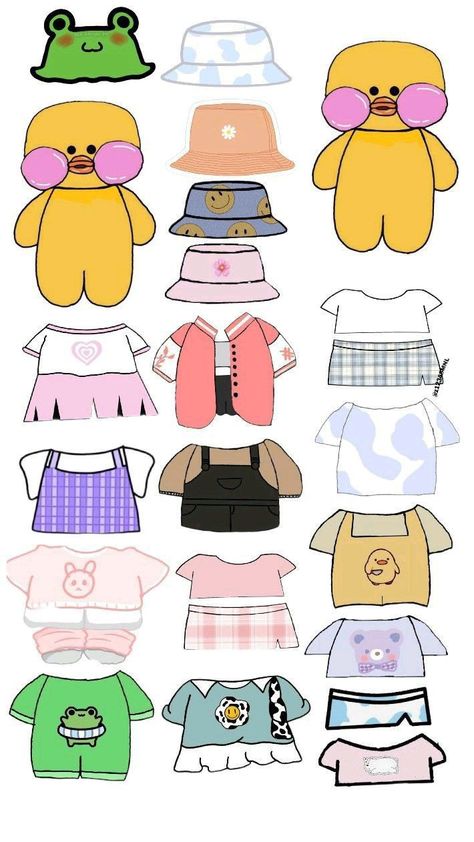 Tiktok Duck Paper, Duck Accessories, Buku Diy, Paper Doll Printable Templates, Paper Duck, Paper Dolls Clothing, Hello Kitty Crafts, Paper Dolls Diy, Hello Kitty Clothes