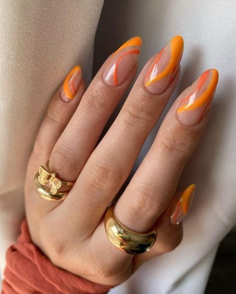 Summer Orange Nails 2024: Bright Designs, Shapes & Trendy Inspiration Neon Pedicure, Summer Orange Nails, Toenail Designs Summer, Oval Shaped Nails, Classy Acrylic, Beachy Nails, Colourful Nails, Summer Orange, Wow Nails