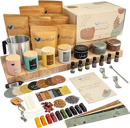 SoftOwl Premium Soy Candle Making Kit - Full Set - Soy Wax, Big 7oz Jars & Tins, 7 Pleasant Scents, Color Dyes & More - Perfect as Home Decorations - DIY Starter Scented Candles Making Kit Candles Making, Soap Making Kits, Finding A New Hobby, Soy Candle Making, Candle Making Kit, Candle Making Supplies, Candle Maker, Natural Soy Wax Candles, Candle Labels