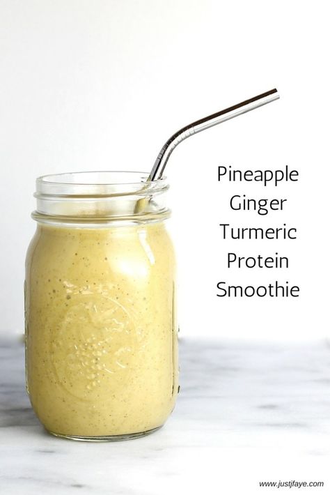 Pineapple Ginger Turmeric Protein Smoothie Pineapple Ginger, Turmeric Smoothie, Protein Smoothies, Turmeric Recipes, Ginger Smoothie, Ginger Turmeric, Inflammatory Foods, Breakfast Smoothies, Smoothie Shakes