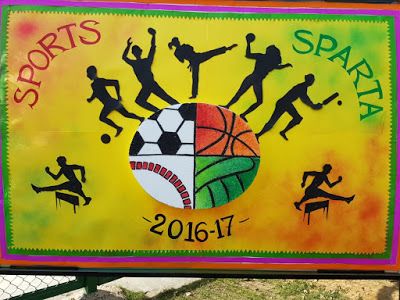 Art ,Craft ideas and bulletin boards for elementary schools: Sports Day bulletin board ideas for school/ classr... Sports Bulletin Boards, Sports Day Decoration, Sports Day Poster, Creative Ideas For Kids, Sport Crafts, Science Art Projects, School Sports Day, Sports Theme Classroom, National Sports Day