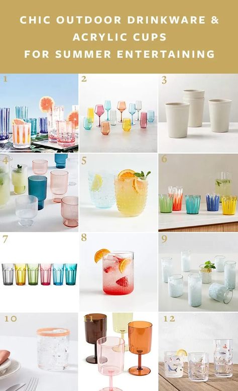 Chic Outdoor Drinkware and Acrylic Cups for Summer Entertaining. Plastic cup round up for outdoor dining and bbq parties Yard Cups Drinks, Disposable Cocktail Glasses, Fun Cocktail Glassware, Pool Cocktails, Outdoor Glassware, Acrylic Glassware, Acrylic Drinkware, Flower Arranging Tutorial, Summertime Decor