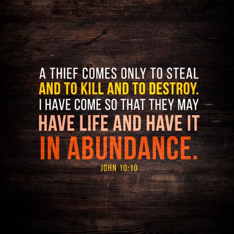 A thief comes only to steal and to kill and to destroy. I have come so that they may have life and have it in abundance. – John 10:10 John 10 10, Novena Prayers, Bible Study Help, Devotional Quotes, 10th Quotes, Biblical Quotes, Scripture Quotes, Daily Devotional, Bible Inspiration