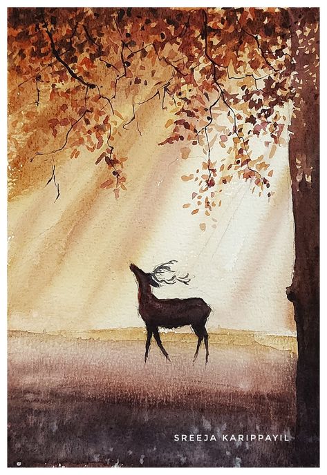 Deer Painting Acrylic Abstract, Woodland Painting Ideas, Woodsy Paintings, Monochrome Painting Watercolor, Nature Drawing Watercolor, Dear Watercolor, Paint Inspo Easy Acrylic, Painting Ideas Cool, Clare Paint