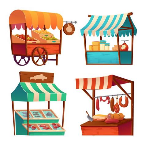 Christmas Market Stall, Stand Feria, Food Fair, Cartoon Food, Market Stands, Episode Backgrounds, Vector Food, Market Stall, Food Stands