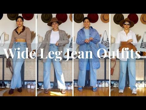 (7) Wide Leg Jeans Outfits for Pear Shaped Women - YouTube Outfits For Pear Shaped Women, Wide Leg Jeans Outfit Ideas, Wide Leg Jean Outfits, How To Style Wide Leg Jeans, Wide Leg Jeans Outfits, Jeans Outfit Ideas, Style Wide Leg Jeans, Pear Shaped Women, Wide Leg Jeans Outfit