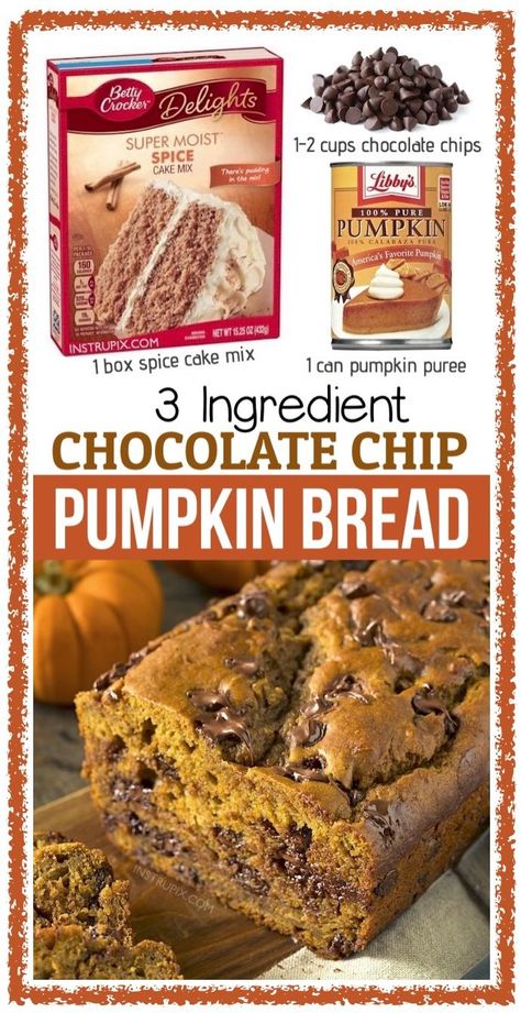 Simple Pumpkin Bread, Chips Ideas, Delicious Fall Recipes, Moist Pumpkin Bread, Chocolate Chip Bread, Pumpkin Chocolate Chip Bread, Yummy Fall Recipes, Cheese Chips, Dessert Simple