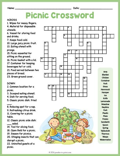 Free Printable Picnic Crossword Word Search Kids Crossword Puzzles Free Printable, Babysitting Worksheets, Crossword Puzzles Printable, Crossword Puzzles For Kids, Kids Crossword Puzzles, Free Printable Crossword Puzzles, Cross Word, Fun Reading Activities, Printable Crossword Puzzles