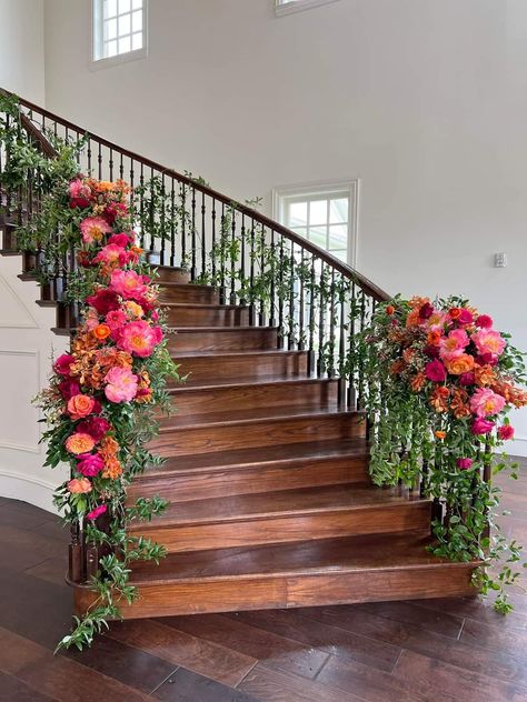 Flowers On Stairs, Banister Decor, Wedding Planning Decor, Staircase Decor, Rangoli Designs Images, I Got Married, Flowers Wedding, Rangoli Designs, Marry Me