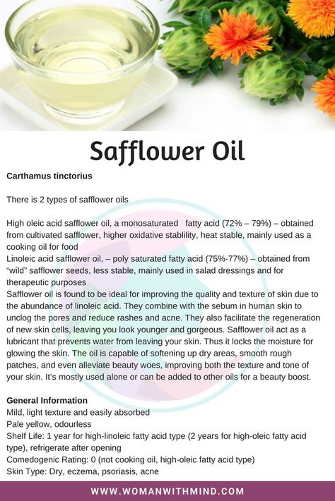 Safflower Oil General Information and Beauty DIY #diy #diybeauty #essentialoils Safflower Oil Benefits, Essential Oil Perfume Blends, Carrier Oils For Skin, Perfume Blends, Natural Oils For Skin, Essential Oil Carrier Oils, Essential Oils Herbs, Oil For Hair, Oil Perfume