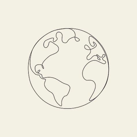 Globe Tattoos, Earth Tattoo, Embroidered Canvas Art, Travel Tattoos, Earth Drawings, Globe Art, Minimalist Drawing, Line Art Tattoos, Pola Sulam