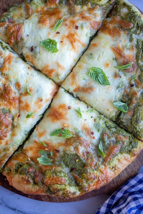 Pesto Pizza Recipes, Best Pesto, Feta Pizza, Spring Flavors, Pesto Pizza Recipe, Basil Pesto Sauce, Vegan Feta Cheese, Naan Pizza, Vegetarian Meal Plan