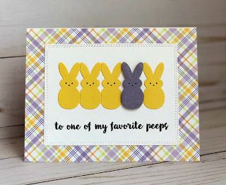 Jeanne's card using Lil Bunny Peeps die Diy Easter Cards, Bunny Peeps, Diy Embossing, Easter Cards Handmade, Embossing Paper, Border Frame, Scrapbooking Stamps, Easter Peeps, Spring Cards