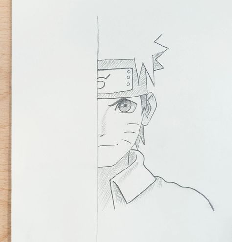 Easy Drawing Of Anime, Naruto Half Face Drawing, Easy Naruto Drawings For Beginners, Anime Easy Drawing Sketch Step By Step, Naruto Easy Sketch, Naruto Drawings Easy Step By Step, Naruto Pencil Drawings, Easy Anime Drawings For Beginners Step By Step, Anime Half Face Drawing