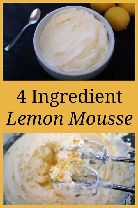 Lemon Mousse Recipe – Easy no bake 4 ingredient cream cheese desserts – quick & cheap light fresh cheesecake flavored dessert idea – with the video. Lemon Mousse Recipe Easy, Lemon Mousse Recipe, Mousse Recipes Easy, 4 Ingredient Desserts, Cheesecake Mousse Recipe, Cheap Desserts, Whipped Cream Desserts, Lemon Mousse, Lemon Bar