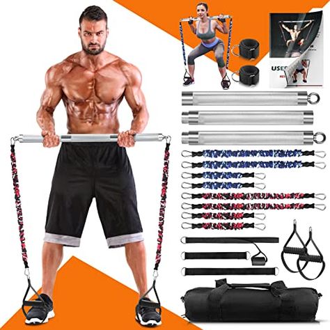 DASKING Portable Home Gym Resistance Band Bar Set with 8 Anti-Break Stackable Resistance Bands,Detachable 500LBS 2 in 1 Pilates Bar with Bands,Full Body Workout Equipment Exercise Bar Set Gym Resistance Bands, Pilates Bar, Full Body Training, Resistance Tube, Full Body Workouts, Personal Training Studio, Pilates Equipment, Total Workout, Portable Home