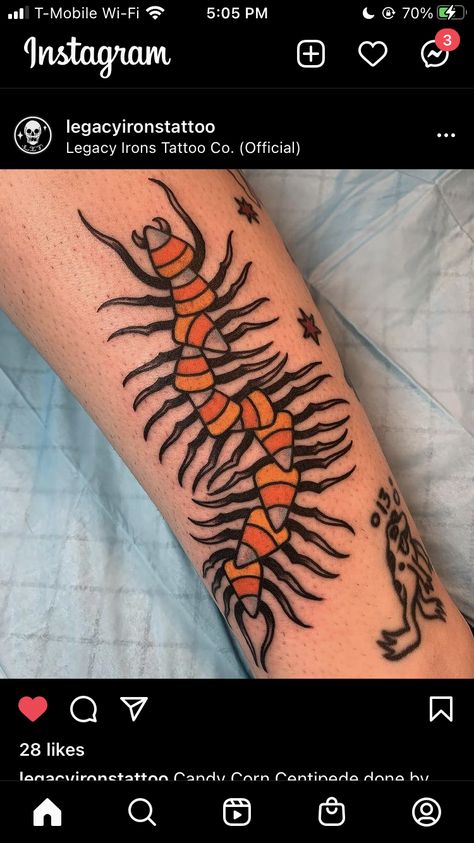 Spooky Szn Tattoo, Pumpkin Spice Tattoo, Spice Tattoo, Candy Corn Tattoo, Spooky Season Tattoo Flash, Silly Spooky Tattoos, Corn Tattoo, Neo Traditional Tattoos Spooky, Spooky Candy Tattoo