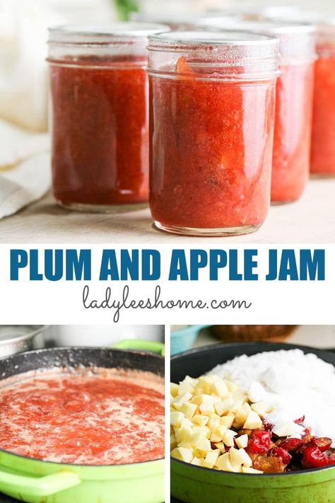 This plum and apple jam recipe is simple and easy to make. It has less sugar and no store-bought pectin. This plum and apple jam is delicious!  #plumjam #plumrecipes #applejam #applerecipes #plumandapplejam Plum And Apple Jam Recipe, Apple Plum Jelly Recipe, Apple Plum Jam, Plum And Apple Jam, Apple Plum Recipes, Apple And Plum Recipes, Plum Apple Recipes, Canning Plums, Apple Jam Recipe