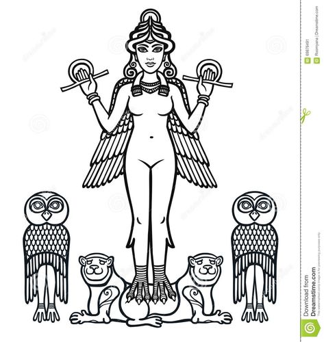 The Stylized Goddess Ishtar. Stock Vector - Illustration of deity, historic: 69876491 Goddess Ishtar, Star Of Ishtar, Ishtar Goddess, Ancient Sumerian, Pagan Gods, Goddess Tattoo, Ancient Mesopotamia, Athena Goddess, Mythology Art