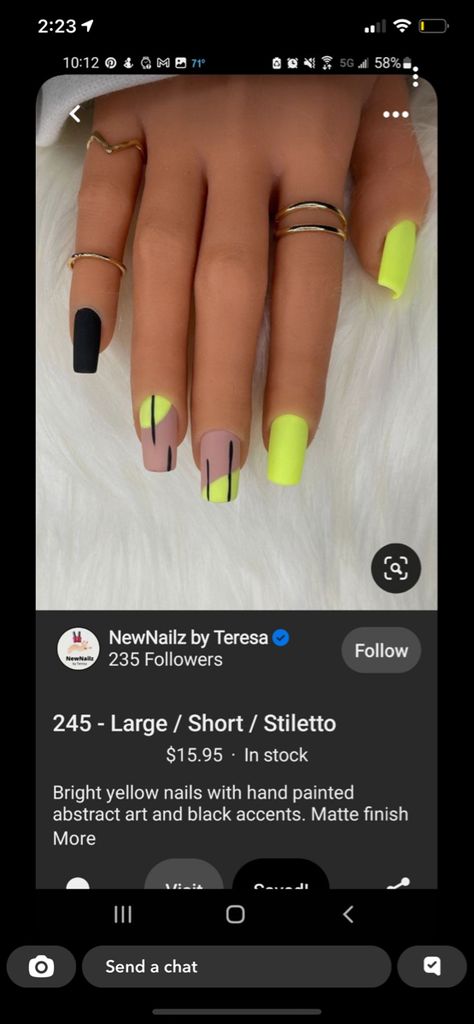 Black And Neon Yellow Nails, Nail Inspo Gel Short, Black And Neon Nail Designs, Neon And Black Nails, Black Neon Nails, Black And Neon Nails, Summer Nails Neon, Neon Yellow Nails, Neon Nail Designs