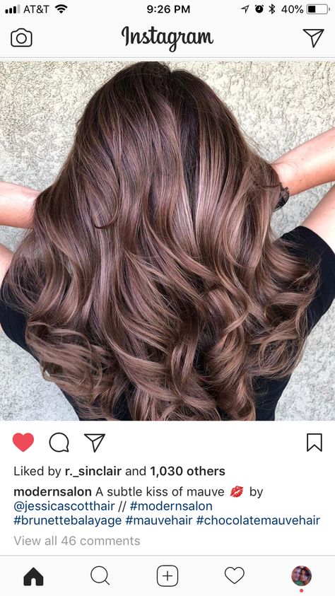 Chocolate Rose Gold Hair, Chocolate Mauve Hair, Mauve Hair, Rose Hair Color, I Like Your Hair, Caramel Hair, Hair Color Auburn, Balayage Brunette, Rose Gold Hair