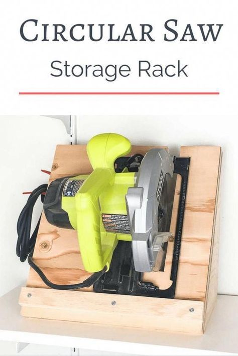 Keep your circular saw stored upright and ready to go! This circular saw storage rack is quick and easy to make with scrap plywood. | woodworking project | workshop storage | garage storage | tool storage | circular saw ideas | scrap wood project #woodfurnitureplans Circular Saw Storage, Saw Storage, Scrap Wood Project, Best Circular Saw, Wood Furniture Plans, Storage Garage, Wood Projects For Beginners, Wood Crafting Tools, Learn Woodworking