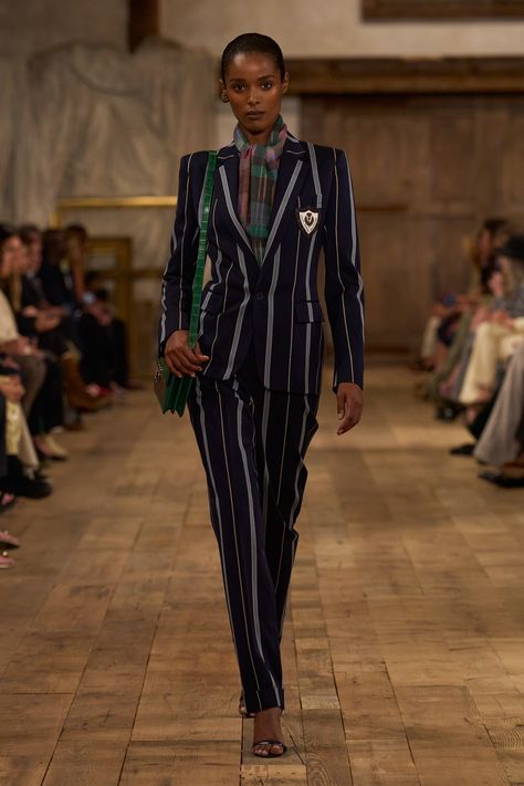 Ralph Lauren Looks, Silky Pants, Ralph Lauren Style, Ralph Lauren Logo, Ralph Lauren Collection, Spring Summer 2024, Striped Blazer, Suit Pants, Spring Looks