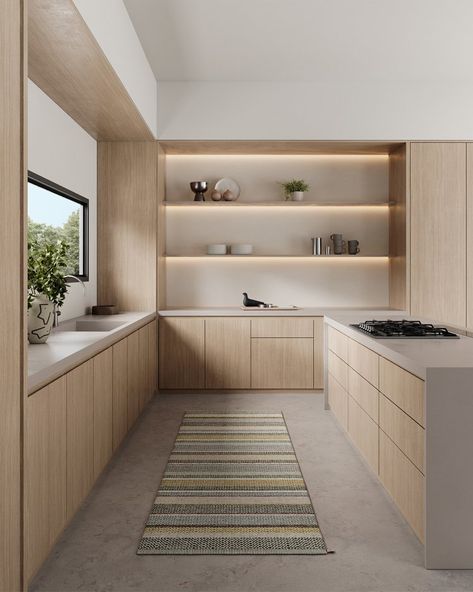 Inform Interiors Natural Wood Apartment, Organization Kitchen Cabinets, Amazing Kitchen, Kitchen Natural, Japandi Kitchen Design White, Japandi Interior Design Kitchen, Japanese Style Kitchen Modern Minimalist, Nordic Kitchen Design, Kitchen Japandi