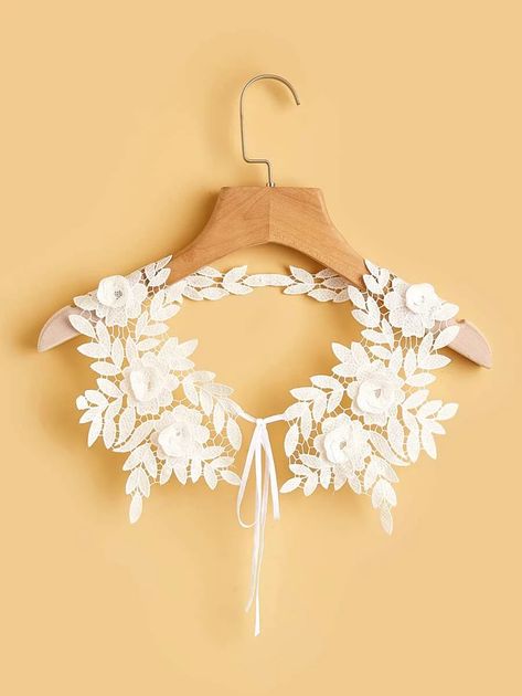 Flower Decor Faux Dickey Collar | SHEIN EUR Sewing Artwork, Dickey Collar, Fancy Collar, Womens Trendy Dresses, Tassels Decor, Diy Fashion Clothing, Lace Decor, Pearl And Lace, Bride Accessories