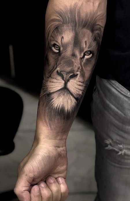 30 Cool Forearm Tattoos for Men - The Trend Spotter Lion Forearm Tattoos, Lion Tattoo Sleeves, Mens Lion Tattoo, Lion Tattoos, Lion Head Tattoos, Lion Tattoo Design, Forearm Sleeve Tattoos, Cool Forearm Tattoos, Cat Tattoos