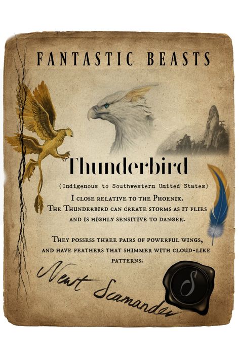 Fantastical Beasts Creatures, Thunderbird Harry Potter, Fantastic Beasts Wallpaper, Fantastic Beasts Aesthetic, Fantastic Beasts Thunderbird, Magical Creatures Harry Potter, Fantastic Beasts Book, Fantastic Beasts Creatures, Harry Potter Creatures