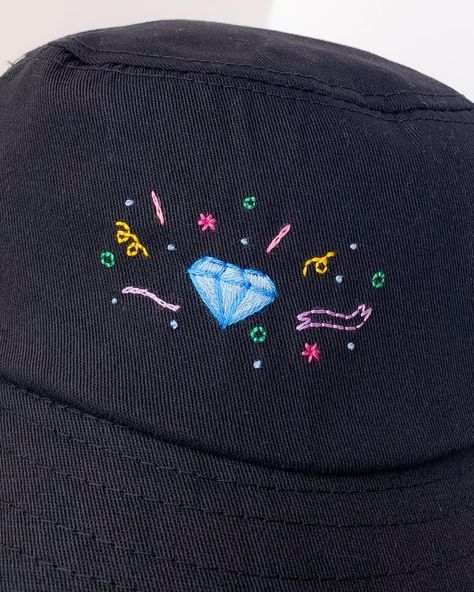 Clara on Instagram: “Going Seventeen diamond confetti bucket hats are back! 💎🎉 These will be restocked with my next shop update on Weds, May 4 @ 6PM PST. This…” Seventeen Embroidery Kpop, Kpop Embroidery Ideas, Seventeen Diy Ideas, Seventeen Embroidery, Confetti Embroidery, Seventeen Diamond, Seventeen Art, Bucket Hat Embroidery, Seventeen Merch