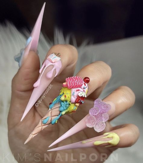 Candy Kawaii Nails, Candy Nails Designs 3d, Ice Cream Nails Designs, Candy Nails Designs, Easter Nails Design, Competition Nails, Nails Design Spring, Nails Art Tutorial, Nails Ice