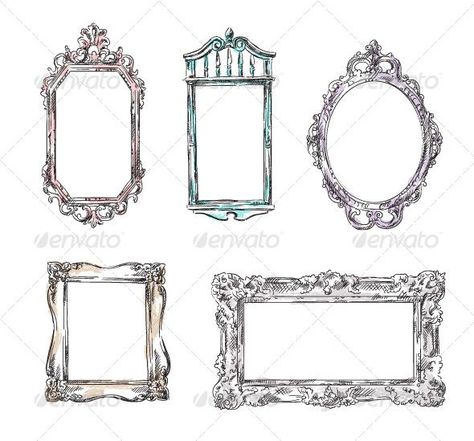 Mirror Tattoos, Mirror Drawings, Foyer Furniture, Framed Tattoo, Branch Vector, Wallpaper Texture, Victorian Frame, Baroque Frames, Old Picture Frames