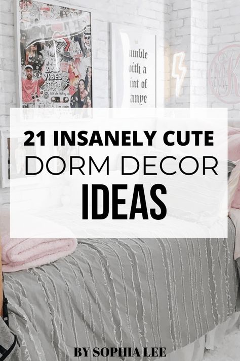 Blush Pink And Grey Dorm Room Ideas, Dorm Room Window Ideas, Funny College Dorm Decor, Black And White Dorm Room Ideas, Dorm Room Decor Diy, Dorm Room Signs, Diy Bed Skirt, White Dorm Room, Dorm Decor Ideas