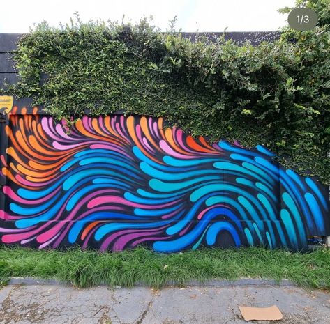 Wall Painting Ideas Creative Outdoor, Colorful Mural Ideas, Funky Wall Painting, Trippy Wall Mural, Cool Murals, Garage Mural, Building Murals, Sick Drawings, Exterior Murals